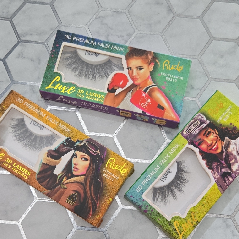 RUDE Luxe 3D Faux Mink False Lashes — Black 3PC TRIO